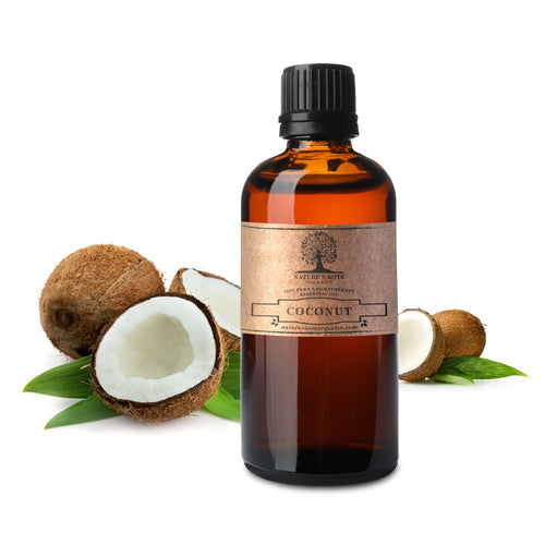 100% Pure Coconut Essential Oil by Nature's Note Organics, aromatherapy-grade oil for skin, hair, and relaxation. Ideal for natural wellness and holistic healing.